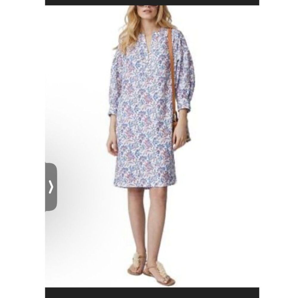J McLaughlin 100% Linen Floral Shift Dress Coastal Preppy Resort Vacation S NWT